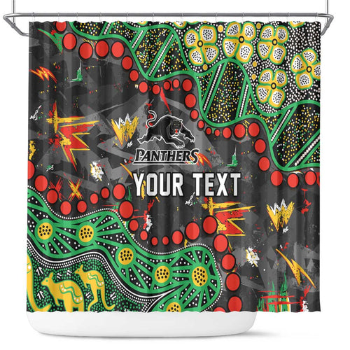 Personalized Penrith Panthers Shower Curtain Aboriginal Pattern with Graffiti Style Design