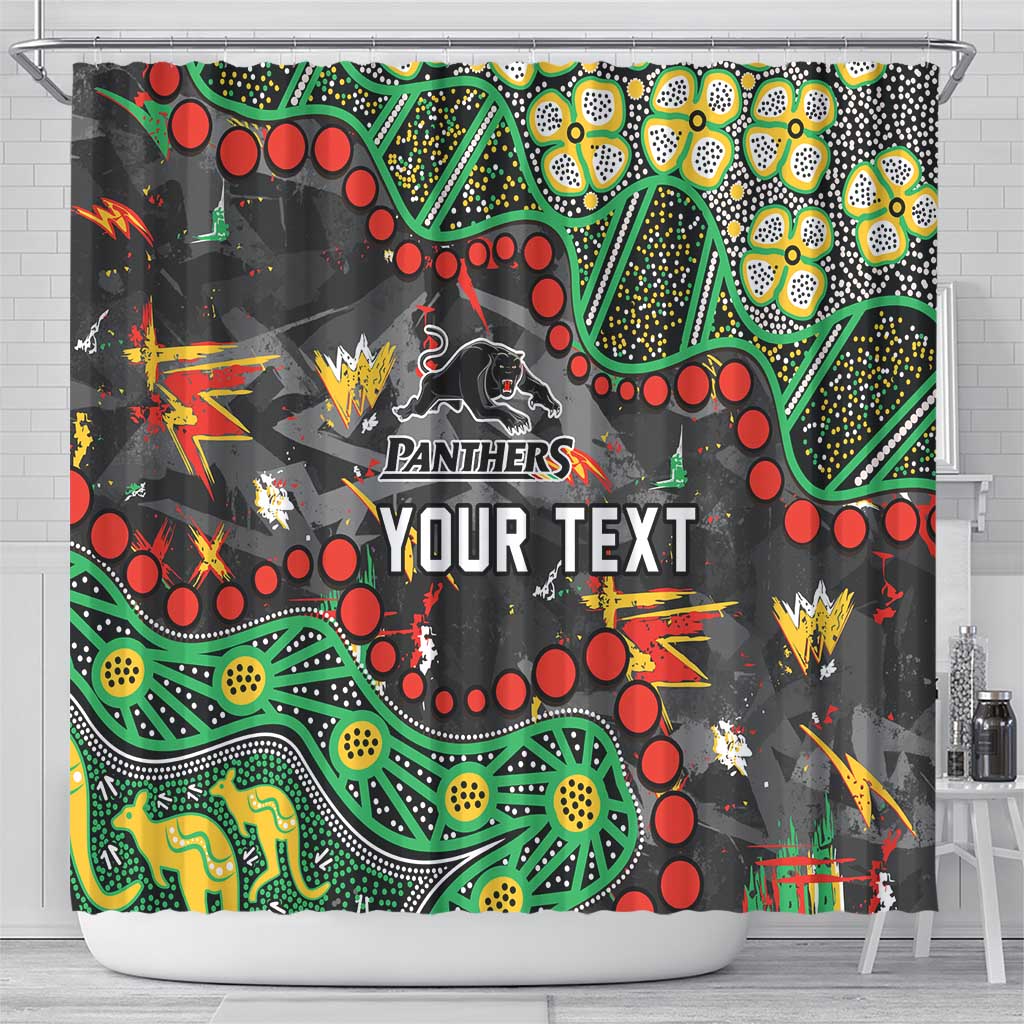 Personalized Penrith Panthers Shower Curtain Aboriginal Pattern with Graffiti Style Design