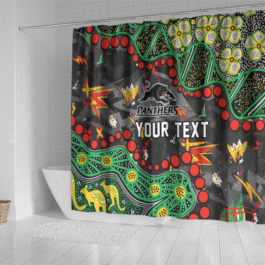 Personalized Penrith Panthers Shower Curtain Aboriginal Pattern with Graffiti Style Design