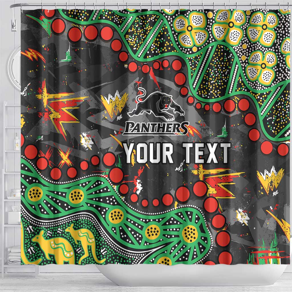 Personalized Penrith Panthers Shower Curtain Aboriginal Pattern with Graffiti Style Design