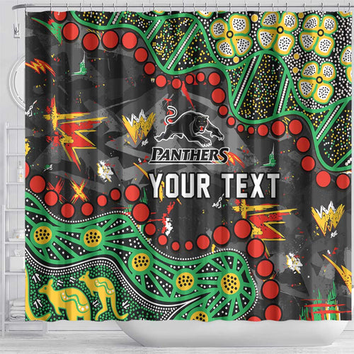 Personalized Penrith Panthers Shower Curtain Aboriginal Pattern with Graffiti Style Design