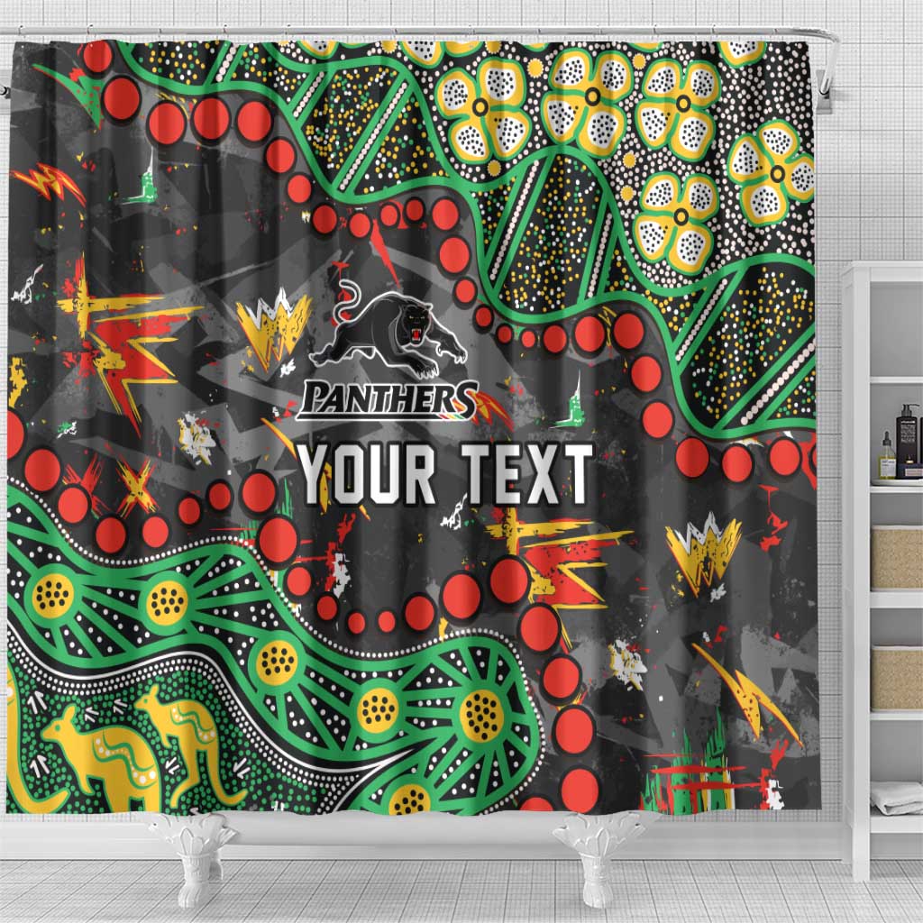 Personalized Penrith Panthers Shower Curtain Aboriginal Pattern with Graffiti Style Design