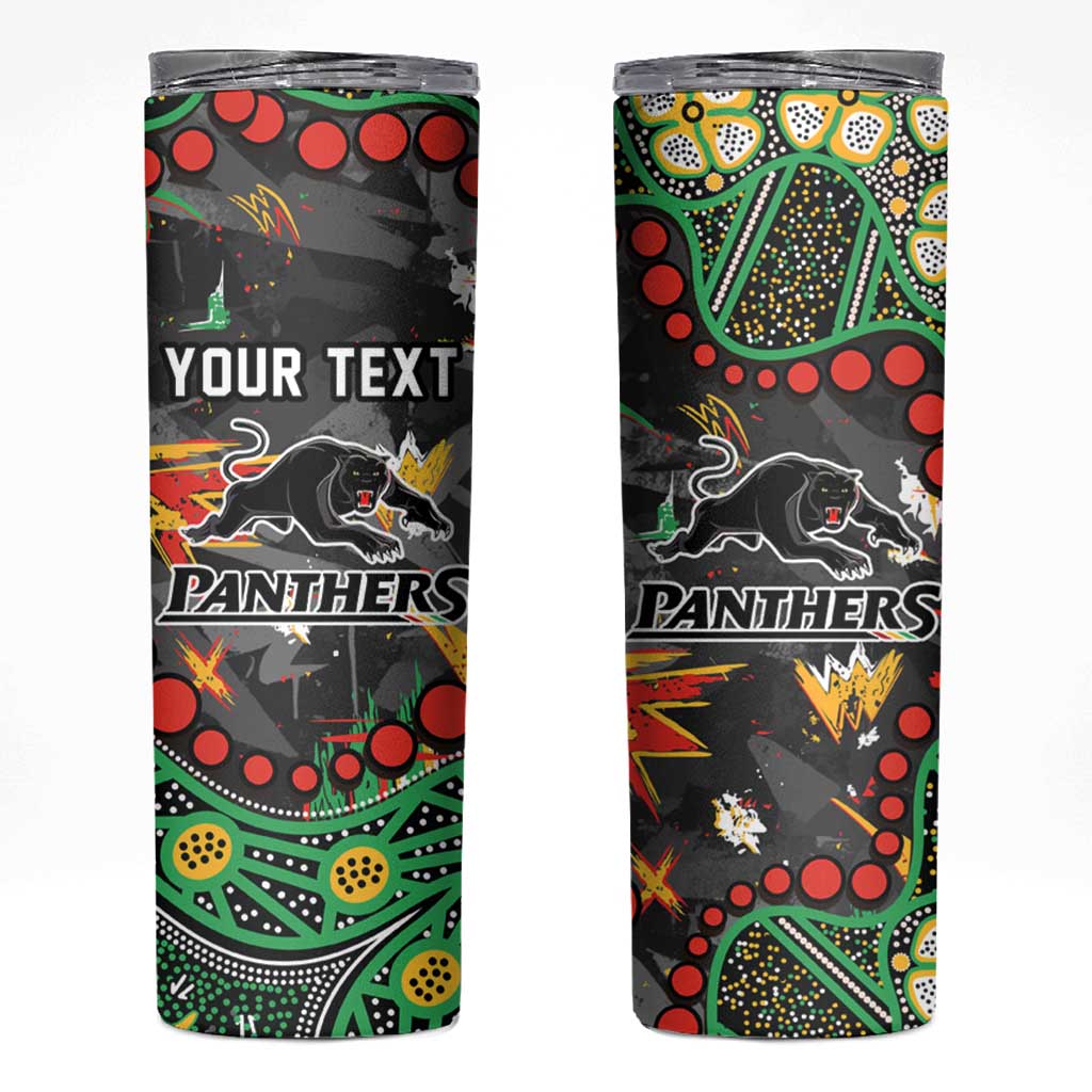 Personalized Penrith Panthers Skinny Tumbler Aboriginal Pattern with Graffiti Style Design