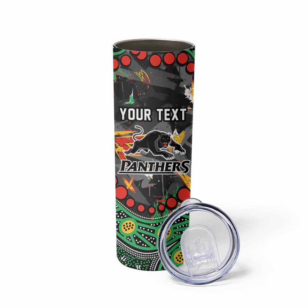 Personalized Penrith Panthers Skinny Tumbler Aboriginal Pattern with Graffiti Style Design