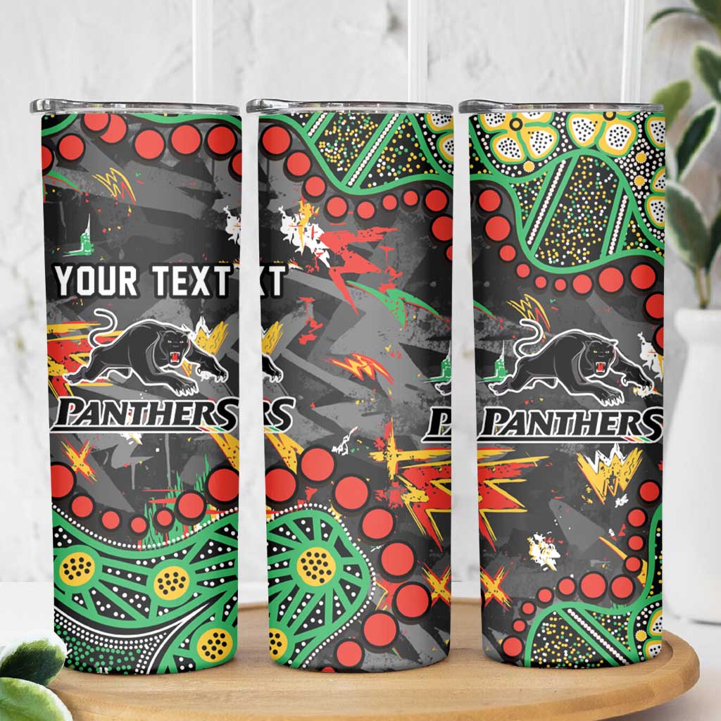 Personalized Penrith Panthers Skinny Tumbler Aboriginal Pattern with Graffiti Style Design