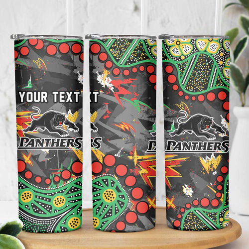 Personalized Penrith Panthers Skinny Tumbler Aboriginal Pattern with Graffiti Style Design