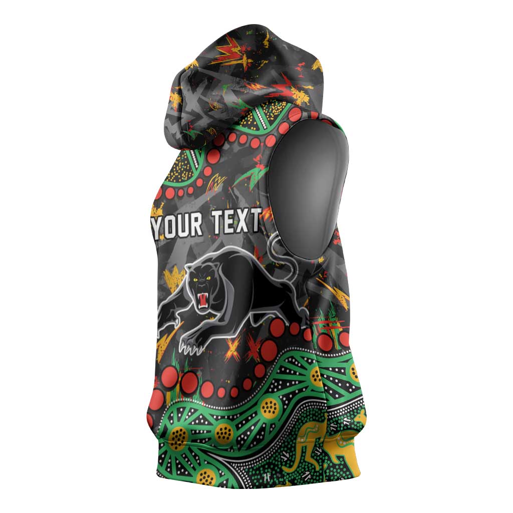 Personalized Penrith Panthers Sleeveless Hoodie Aboriginal Pattern with Graffiti Style Design