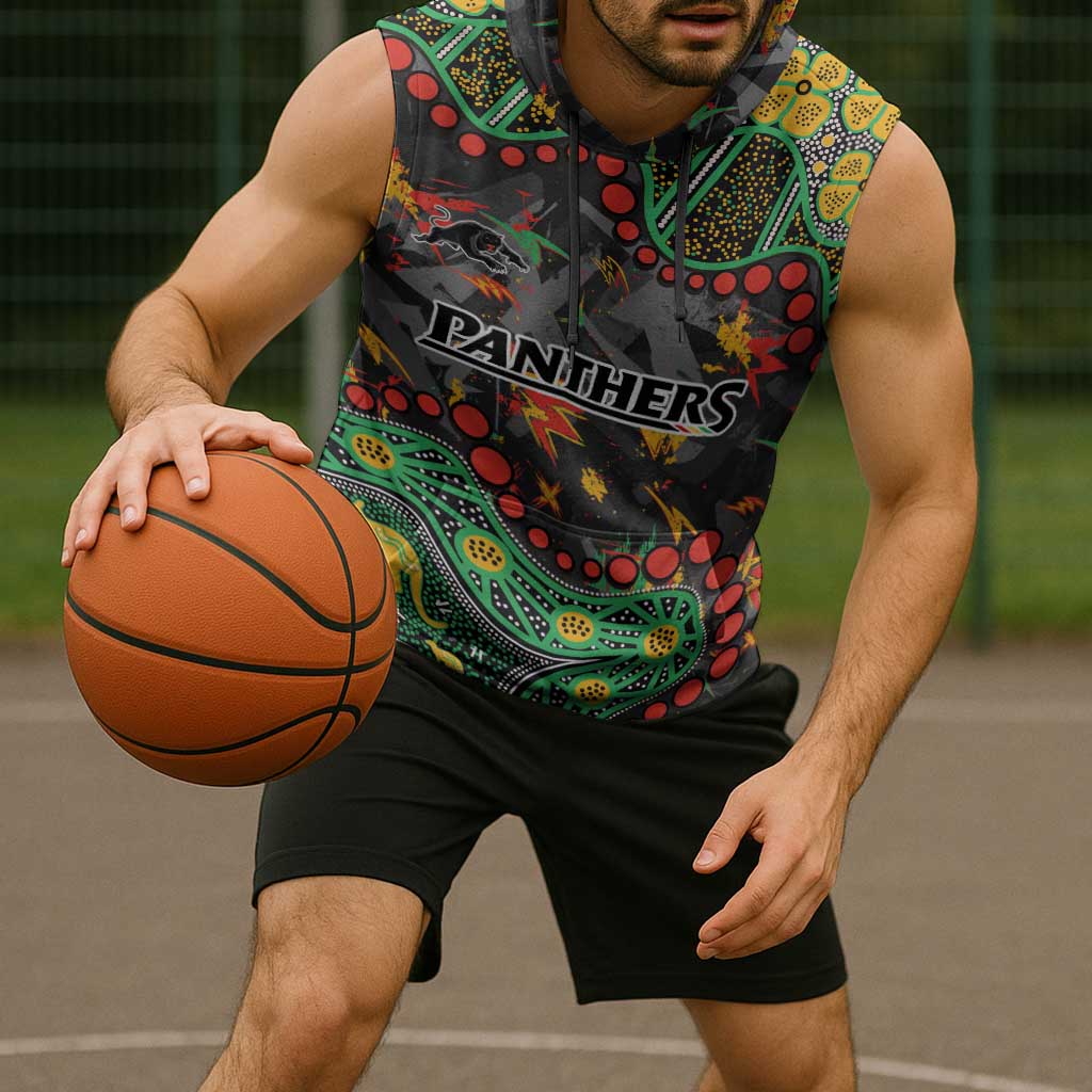 Personalized Penrith Panthers Sleeveless Hoodie Aboriginal Pattern with Graffiti Style Design