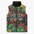 Personalized Penrith Panthers Sleeveless Puffer Jacket Aboriginal Pattern with Graffiti Style Design
