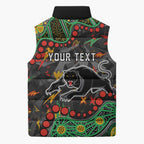 Personalized Penrith Panthers Sleeveless Puffer Jacket Aboriginal Pattern with Graffiti Style Design