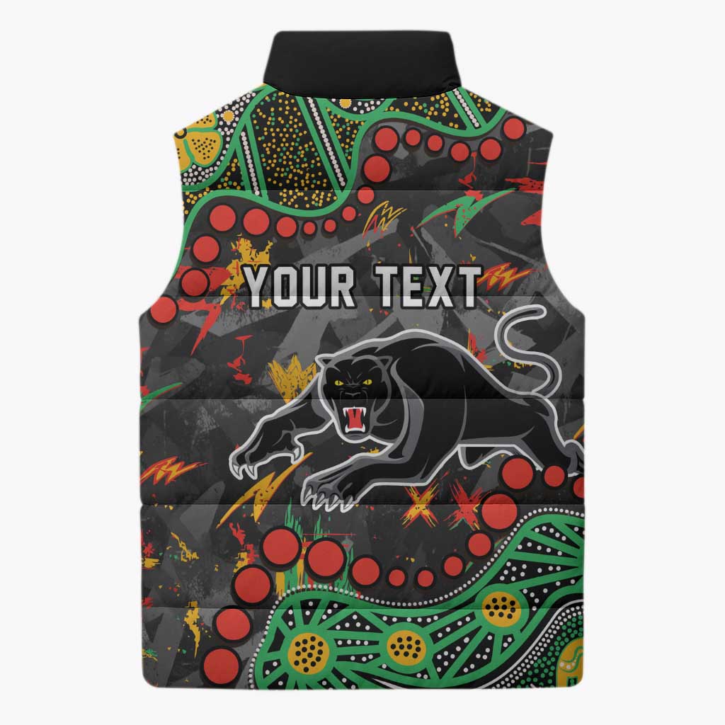 Personalized Penrith Panthers Sleeveless Puffer Jacket Aboriginal Pattern with Graffiti Style Design