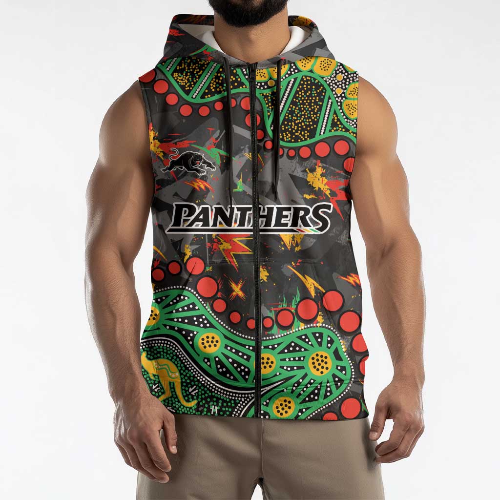 Personalized Penrith Panthers Sleeveless Zip Hoodie Aboriginal Pattern with Graffiti Style Design