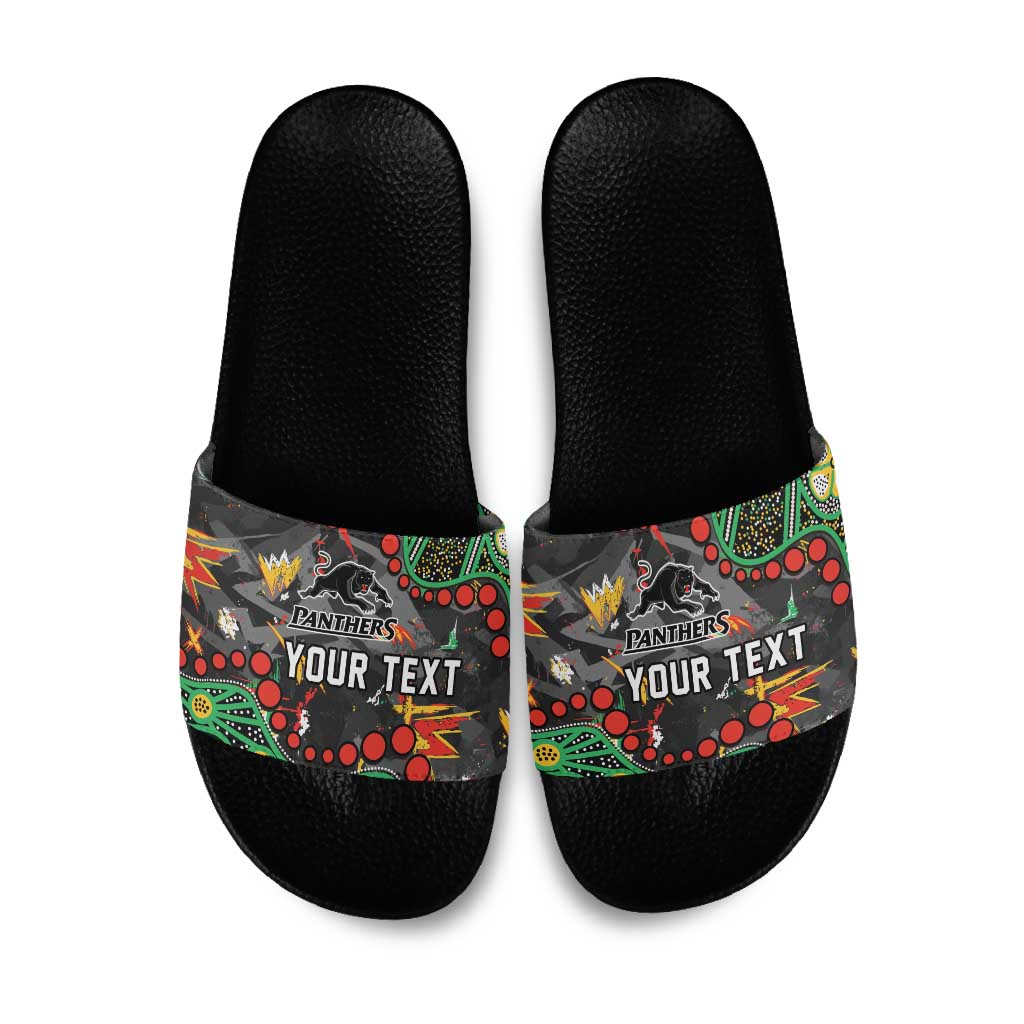 Personalized Penrith Panthers Slide Sandals Aboriginal Pattern with Graffiti Style Design
