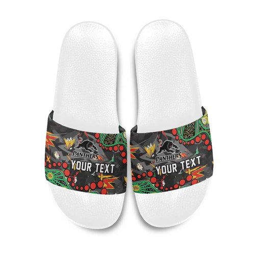 Personalized Penrith Panthers Slide Sandals Aboriginal Pattern with Graffiti Style Design