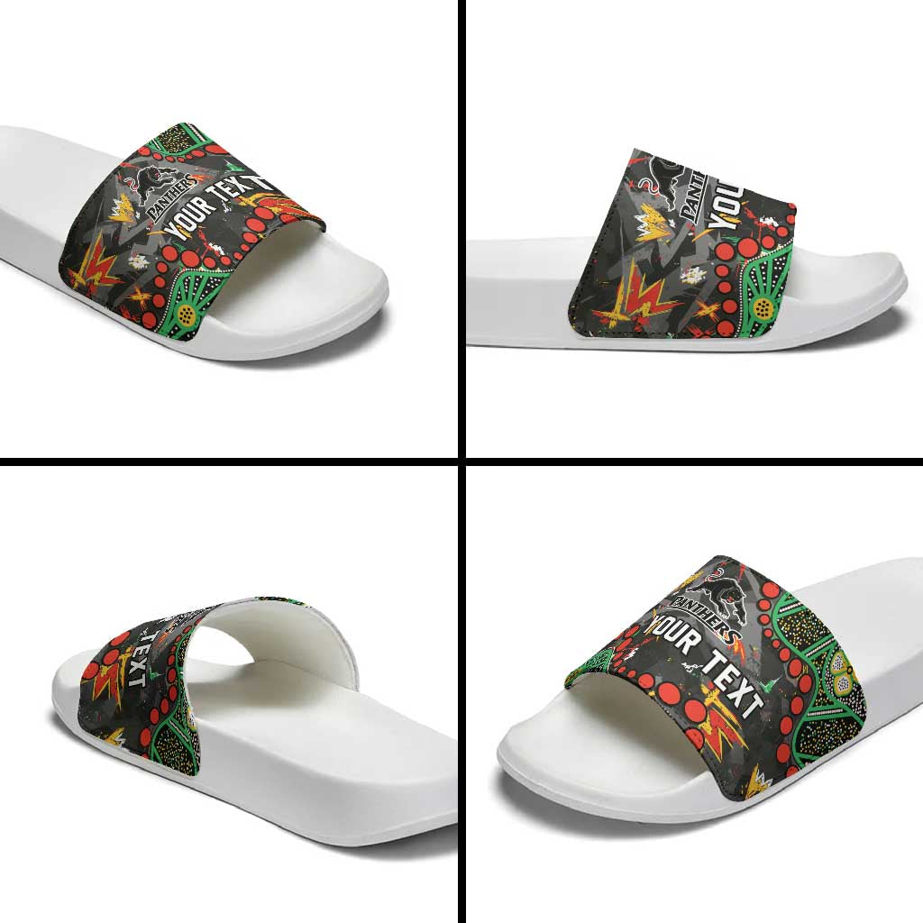 Personalized Penrith Panthers Slide Sandals Aboriginal Pattern with Graffiti Style Design