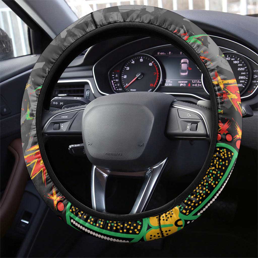 Penrith Panthers Steering Wheel Cover Aboriginal Pattern with Graffiti Style Design