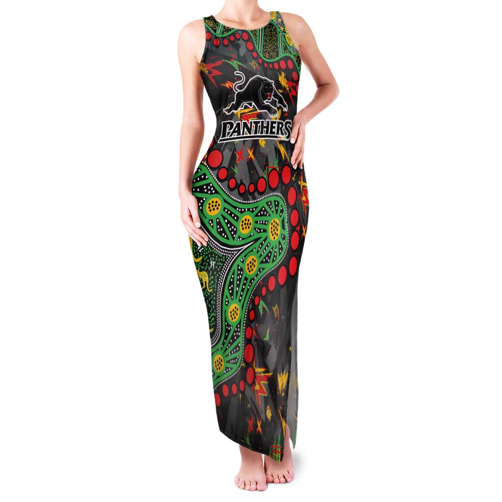 Personalized Penrith Panthers Tank Maxi Dress Aboriginal Pattern with Graffiti Style Design