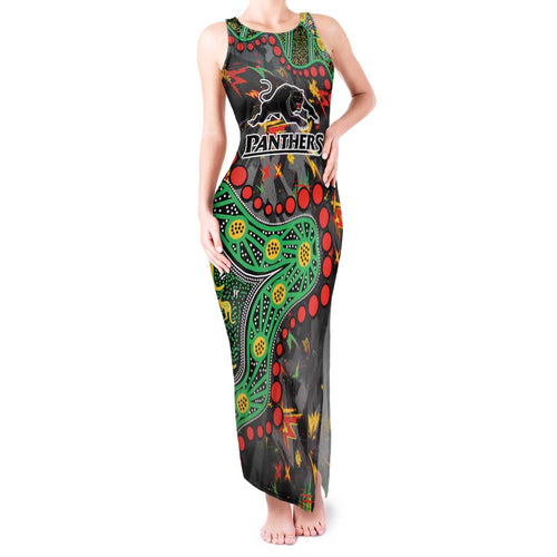 Personalized Penrith Panthers Tank Maxi Dress Aboriginal Pattern with Graffiti Style Design