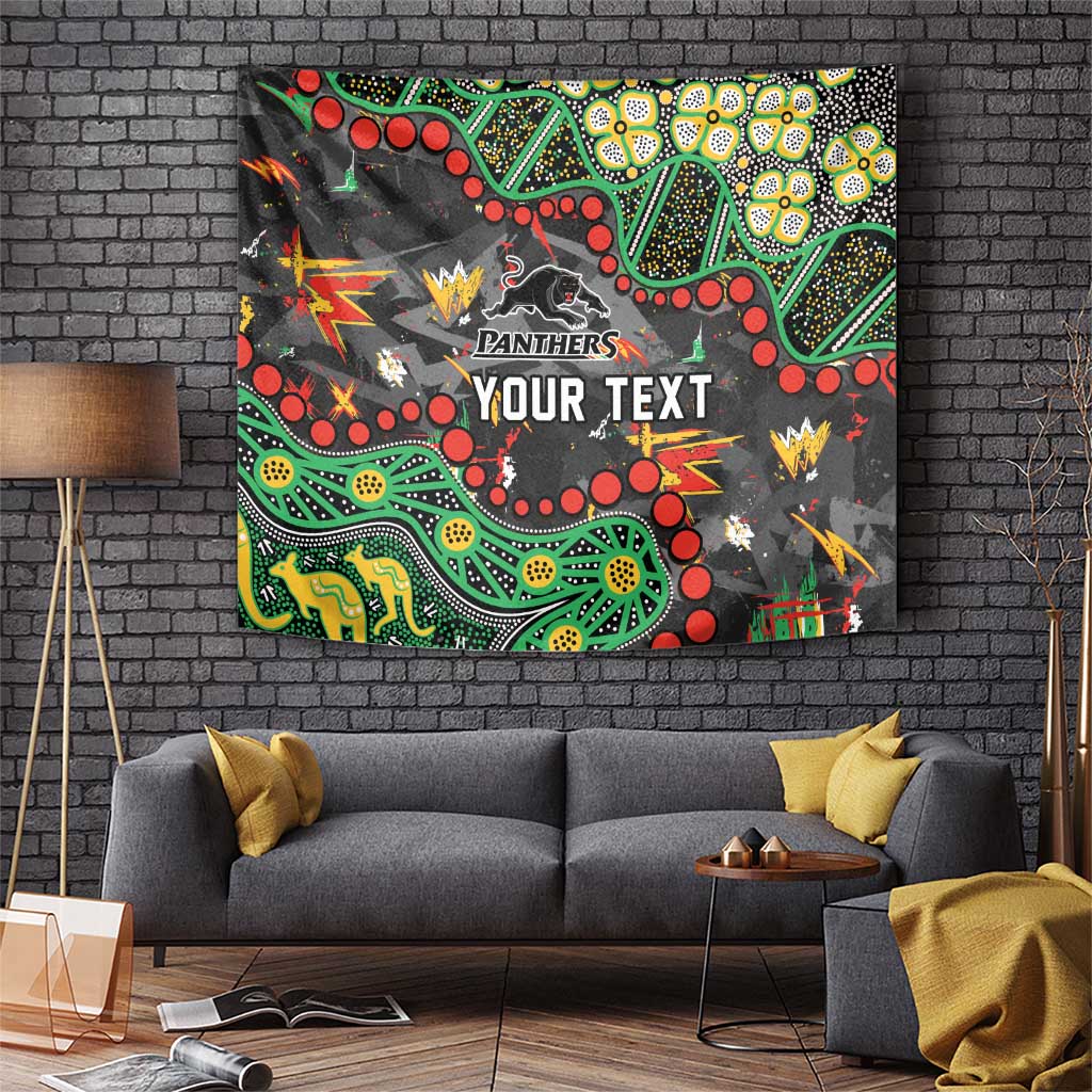 Personalized Penrith Panthers Tapestry Aboriginal Pattern with Graffiti Style Design