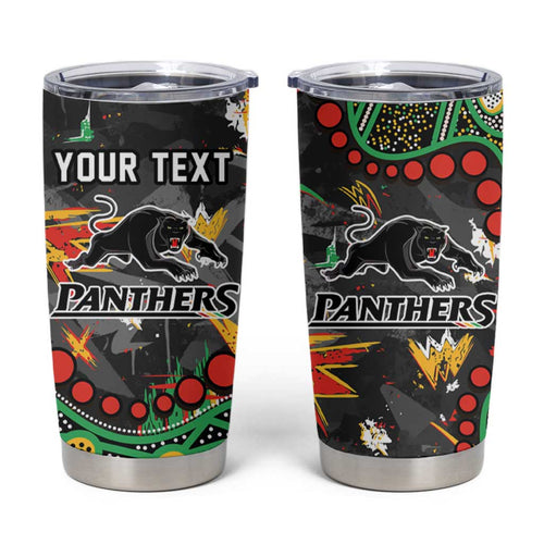 Personalized Penrith Panthers Tumbler Cup Aboriginal Pattern with Graffiti Style Design