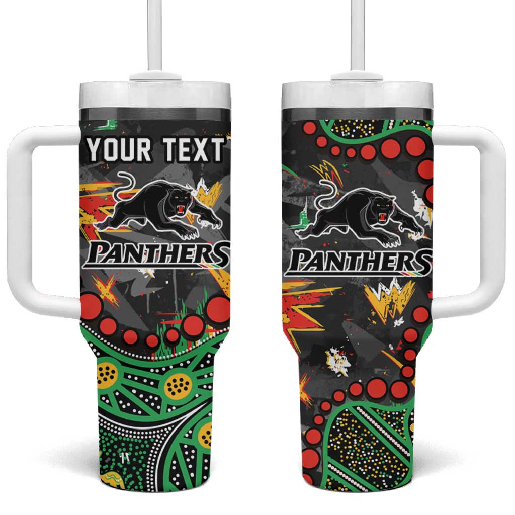 Personalized Penrith Panthers Tumbler With Handle Aboriginal Pattern with Graffiti Style Design