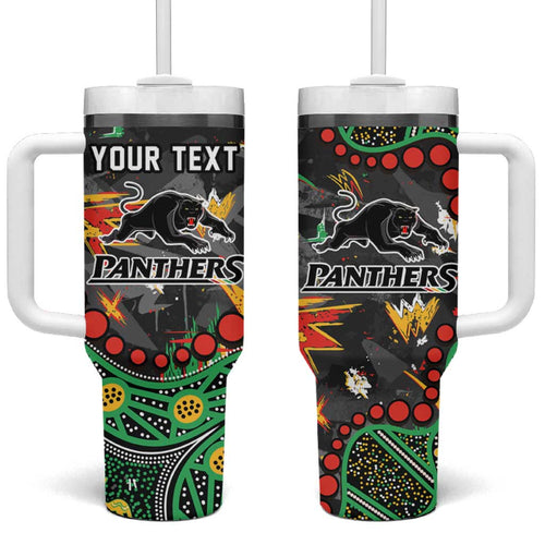 Personalized Penrith Panthers Tumbler With Handle Aboriginal Pattern with Graffiti Style Design