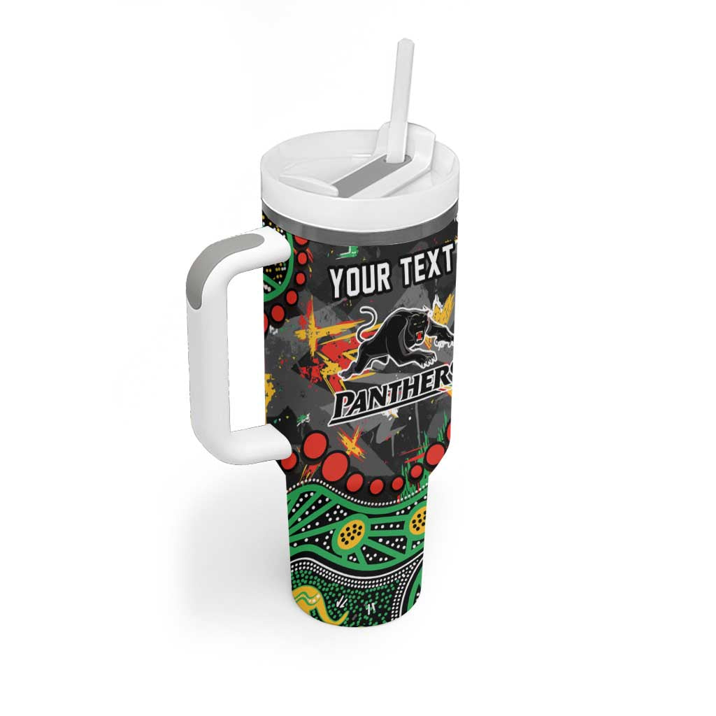 Personalized Penrith Panthers Tumbler With Handle Aboriginal Pattern with Graffiti Style Design