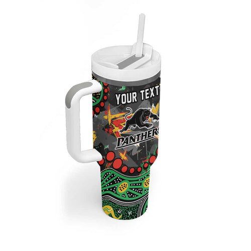 Personalized Penrith Panthers Tumbler With Handle Aboriginal Pattern with Graffiti Style Design