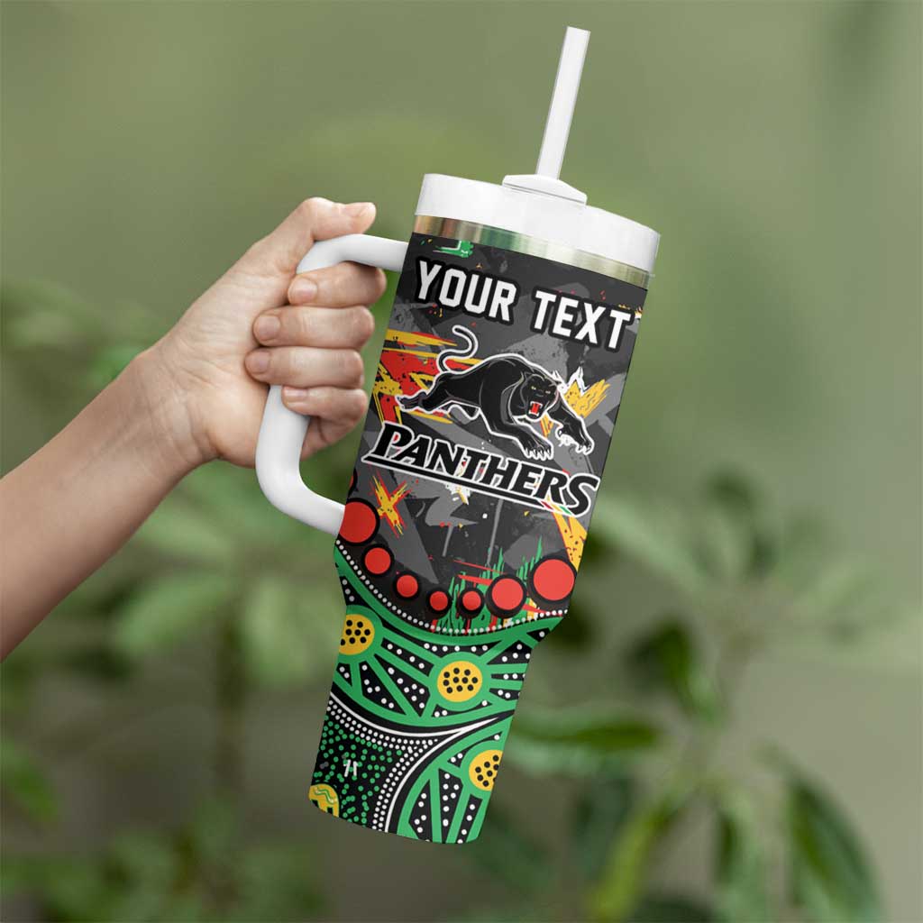 Personalized Penrith Panthers Tumbler With Handle Aboriginal Pattern with Graffiti Style Design