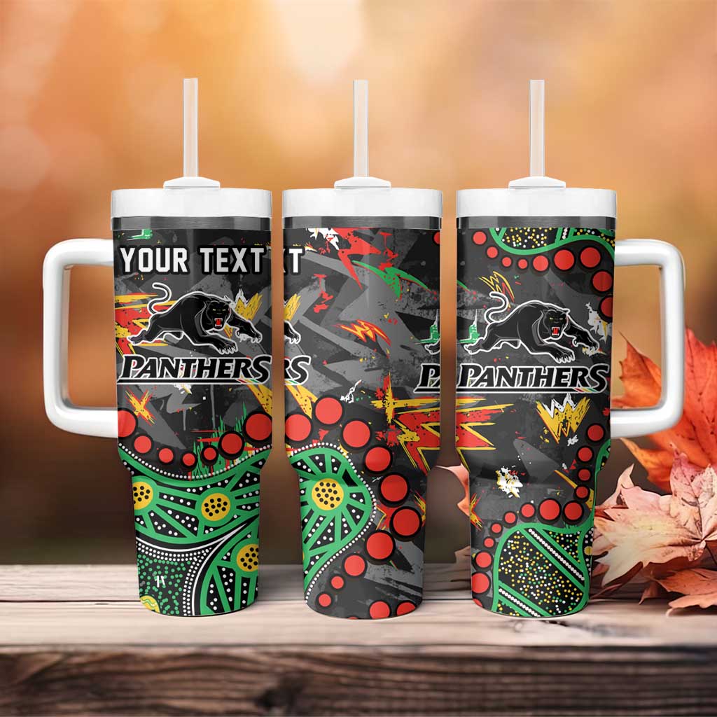 Personalized Penrith Panthers Tumbler With Handle Aboriginal Pattern with Graffiti Style Design