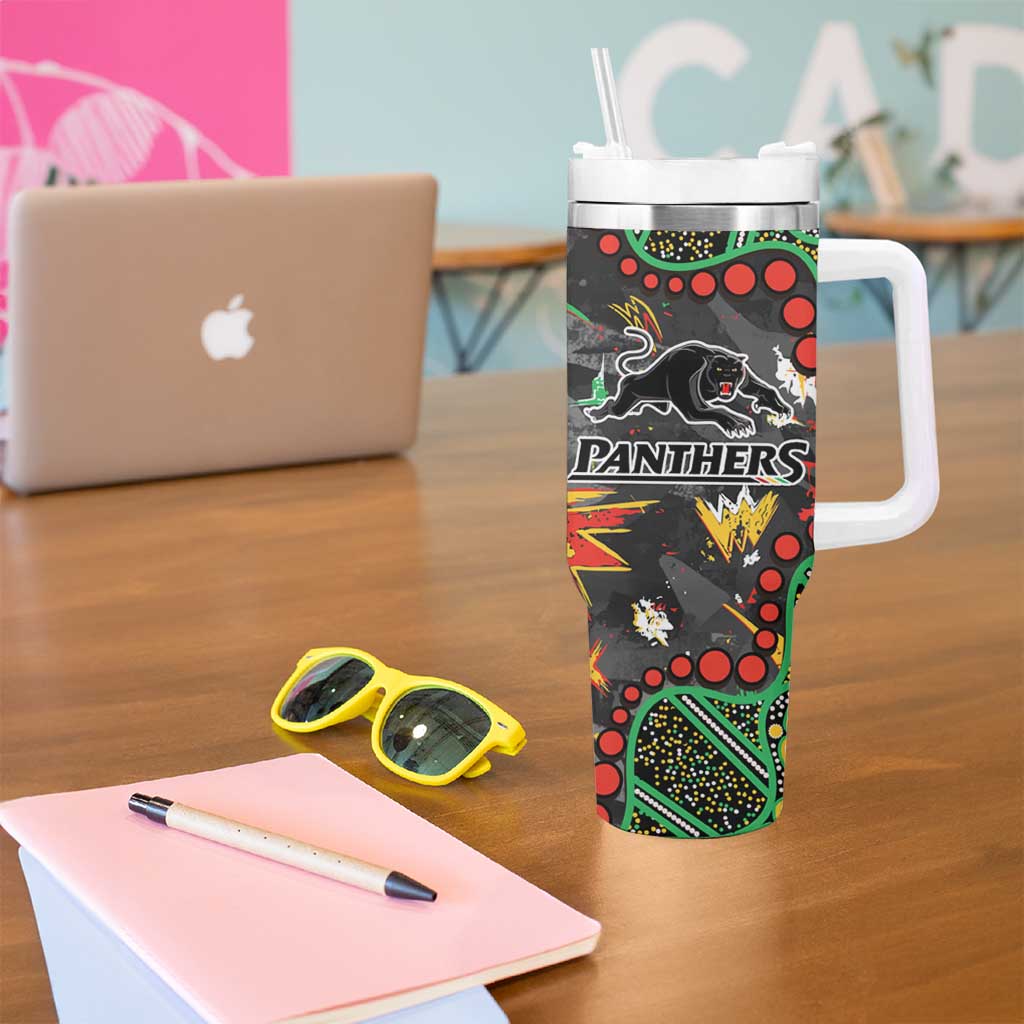 Personalized Penrith Panthers Tumbler With Handle Aboriginal Pattern with Graffiti Style Design