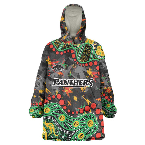 Personalized Penrith Panthers Wearable Blanket Hoodie Aboriginal Pattern with Graffiti Style Design