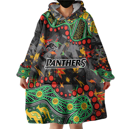 Personalized Penrith Panthers Wearable Blanket Hoodie Aboriginal Pattern with Graffiti Style Design