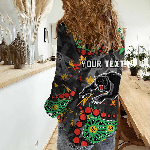 Personalized Penrith Panthers Women Casual Shirt Aboriginal Pattern with Graffiti Style Design
