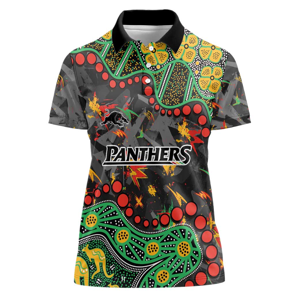 Personalized Penrith Panthers Women Polo Shirt Aboriginal Pattern with Graffiti Style Design