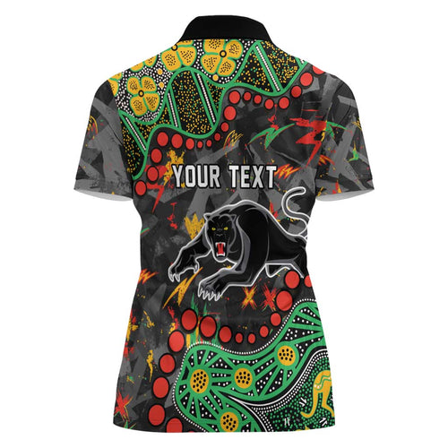 Personalized Penrith Panthers Women Polo Shirt Aboriginal Pattern with Graffiti Style Design