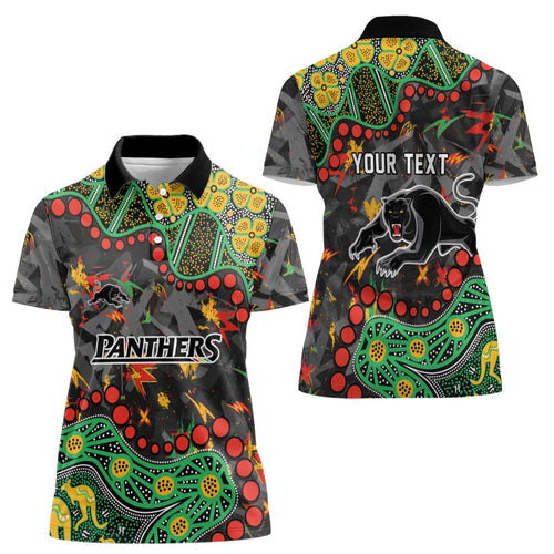 Personalized Penrith Panthers Women Polo Shirt Aboriginal Pattern with Graffiti Style Design