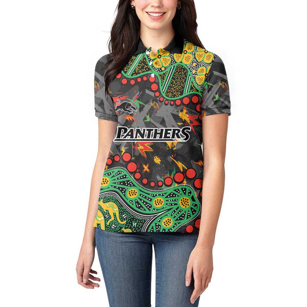 Personalized Penrith Panthers Women Polo Shirt Aboriginal Pattern with Graffiti Style Design