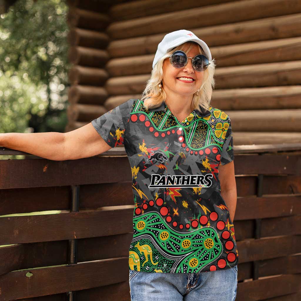 Personalized Penrith Panthers Women Polo Shirt Aboriginal Pattern with Graffiti Style Design