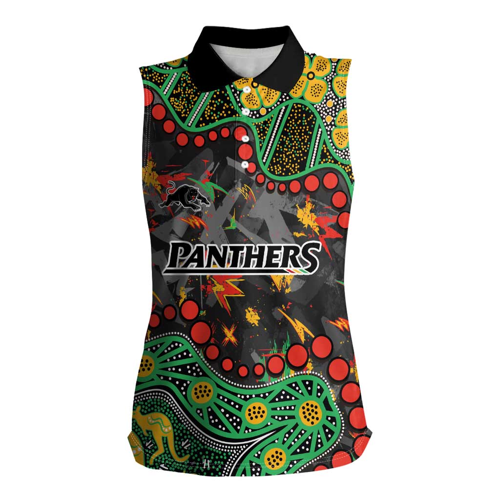 Personalized Penrith Panthers Women Sleeveless Polo Shirt Aboriginal Pattern with Graffiti Style Design
