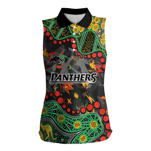 Personalized Penrith Panthers Women Sleeveless Polo Shirt Aboriginal Pattern with Graffiti Style Design