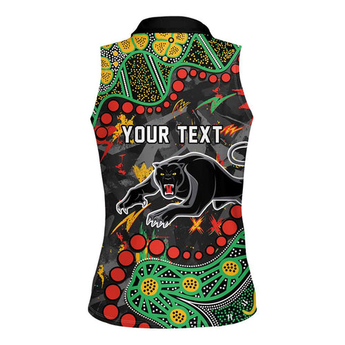 Personalized Penrith Panthers Women Sleeveless Polo Shirt Aboriginal Pattern with Graffiti Style Design
