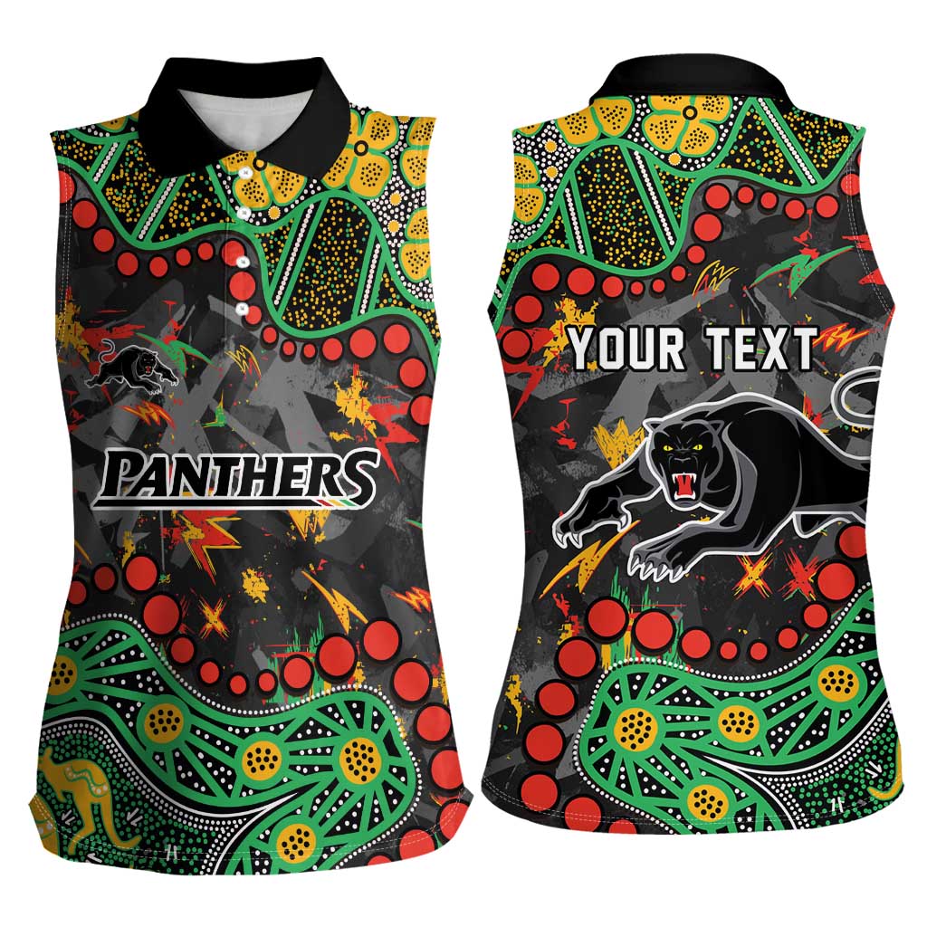 Personalized Penrith Panthers Women Sleeveless Polo Shirt Aboriginal Pattern with Graffiti Style Design