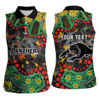 Personalized Penrith Panthers Women Sleeveless Polo Shirt Aboriginal Pattern with Graffiti Style Design