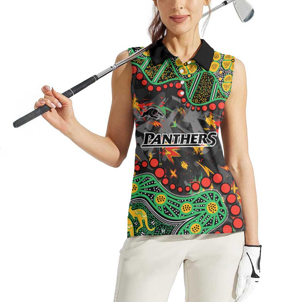 Personalized Penrith Panthers Women Sleeveless Polo Shirt Aboriginal Pattern with Graffiti Style Design