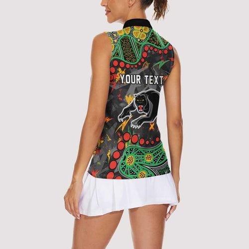 Personalized Penrith Panthers Women Sleeveless Polo Shirt Aboriginal Pattern with Graffiti Style Design