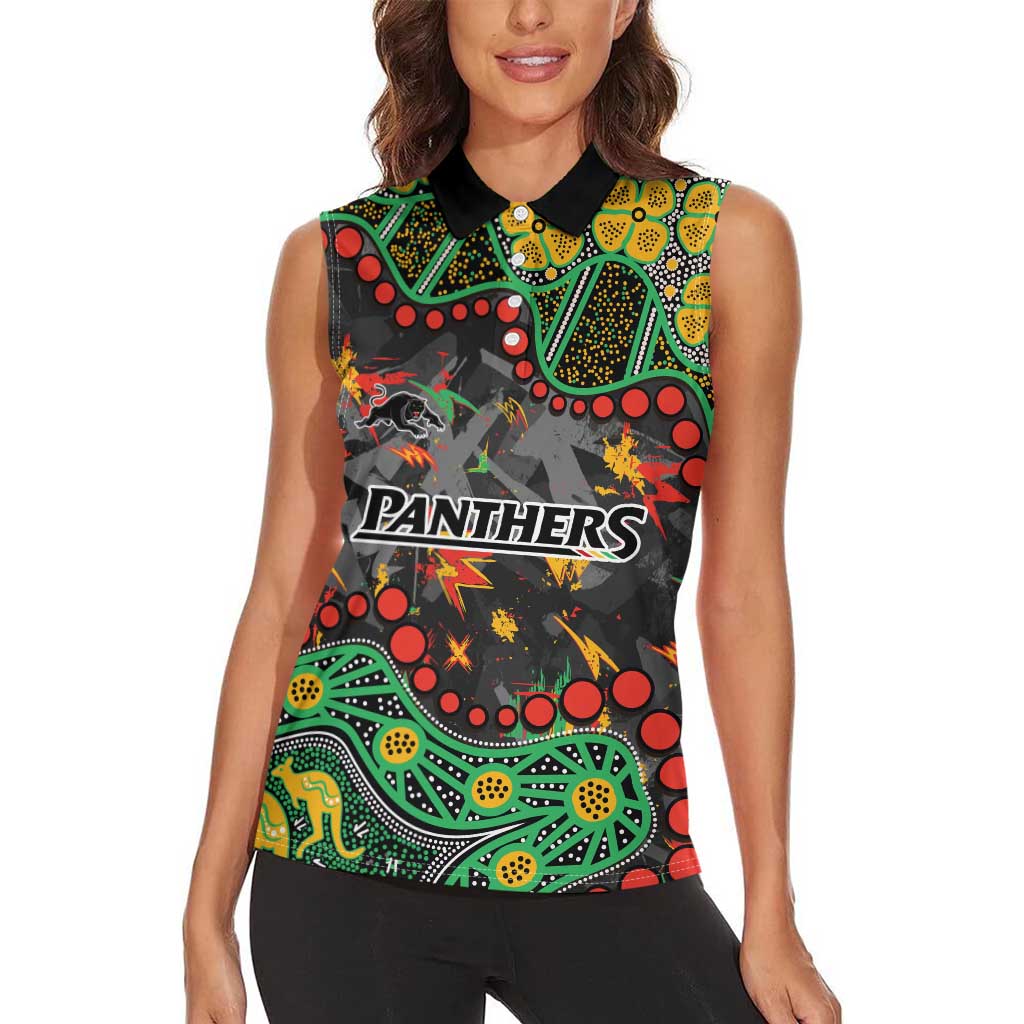 Personalized Penrith Panthers Women Sleeveless Polo Shirt Aboriginal Pattern with Graffiti Style Design
