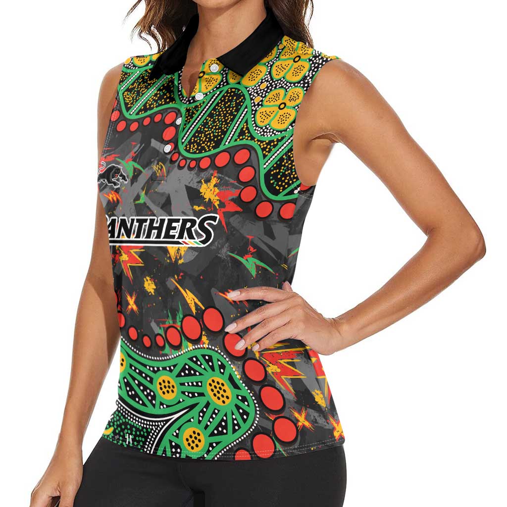 Personalized Penrith Panthers Women Sleeveless Polo Shirt Aboriginal Pattern with Graffiti Style Design