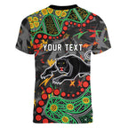 Personalized Penrith Panthers Women V-Neck T-Shirt Aboriginal Pattern with Graffiti Style Design