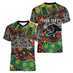 Personalized Penrith Panthers Women V-Neck T-Shirt Aboriginal Pattern with Graffiti Style Design